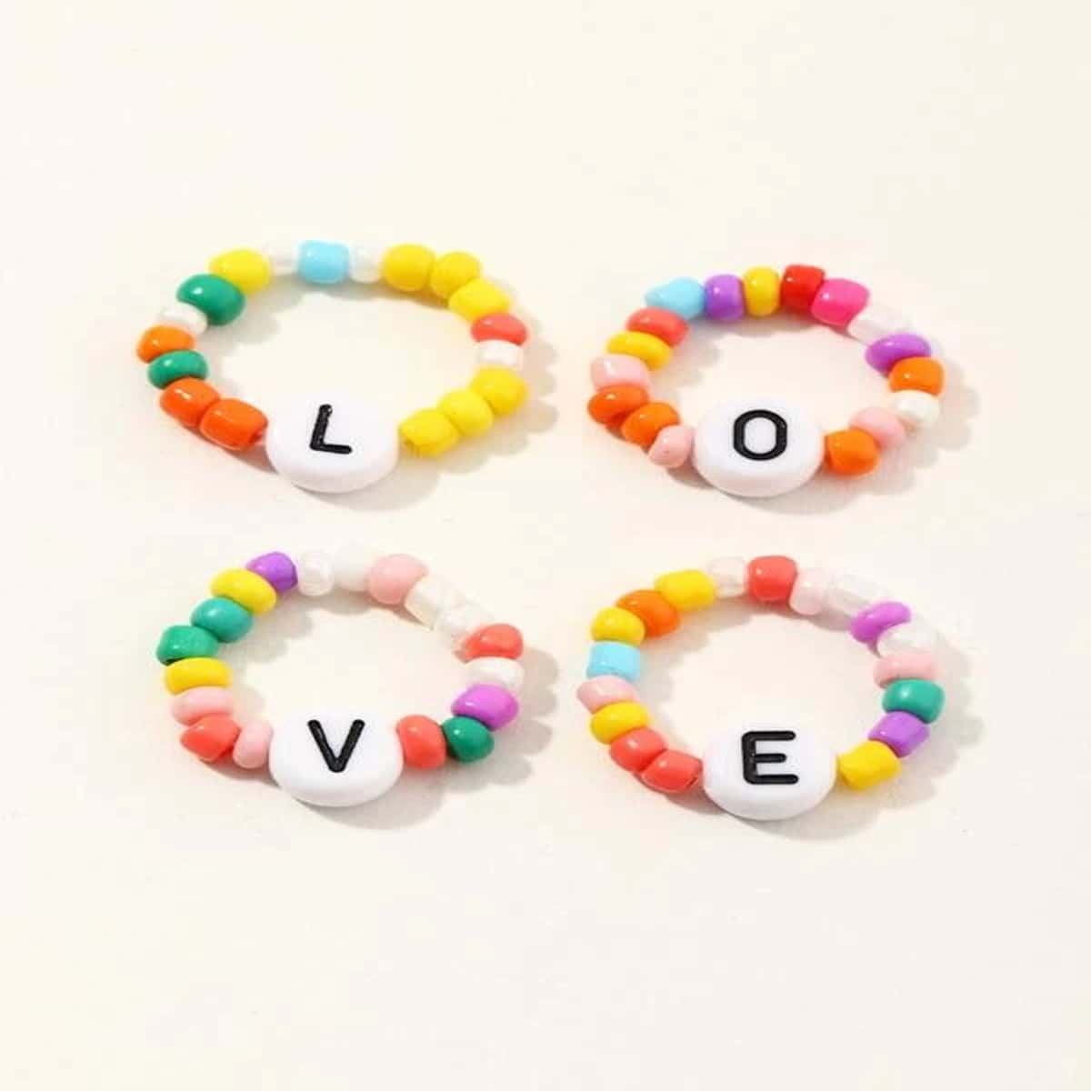 

4pcs Beaded Decor Ring, Multicolor