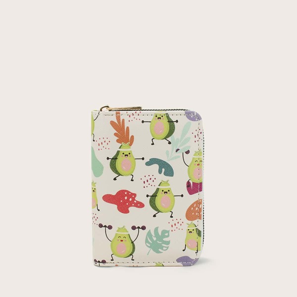 

Cartoon Avocado Graphic Purse, Beige