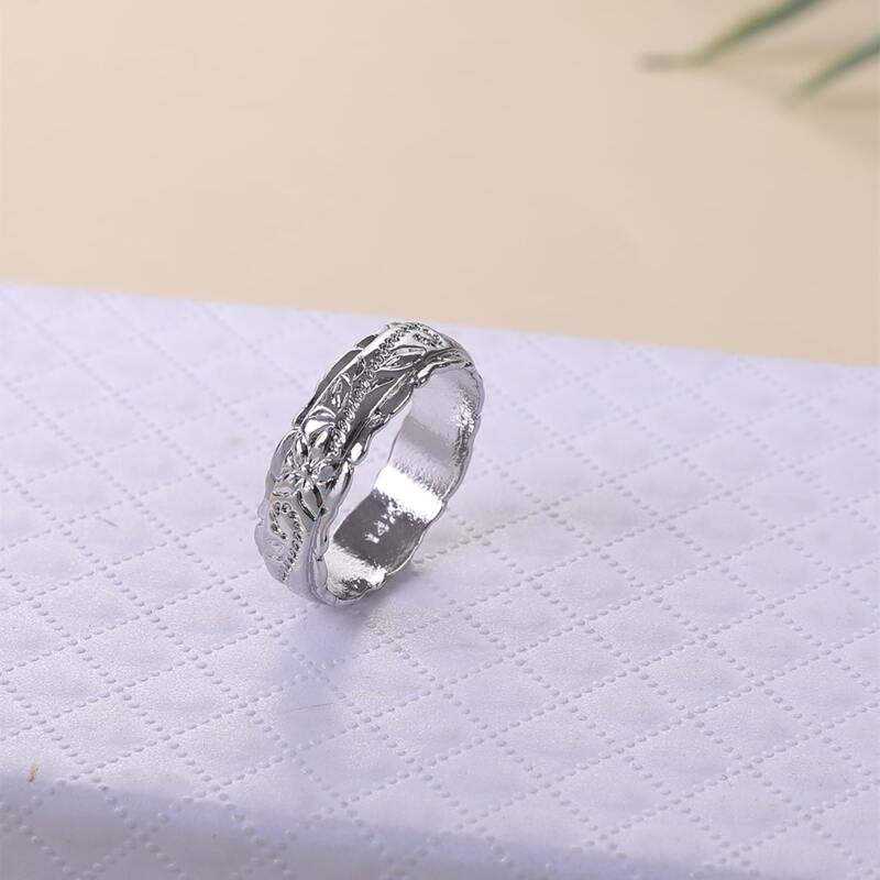 

Floral Engraved Decor Ring, Silver