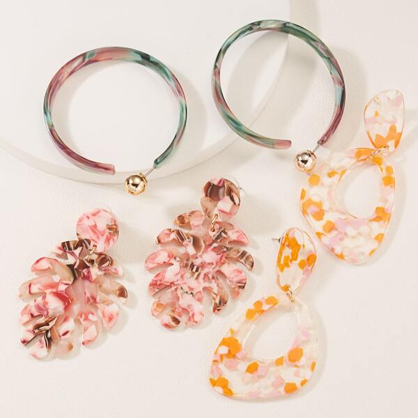 

3pairs Acrylic Earrings, Multicolor
