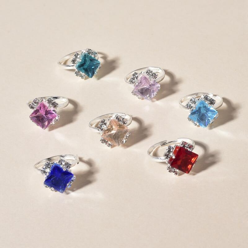 

7pcs Rhinestone Decor Ring, Multicolor