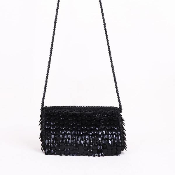 

Beaded Decor Crossbody Bag, Black