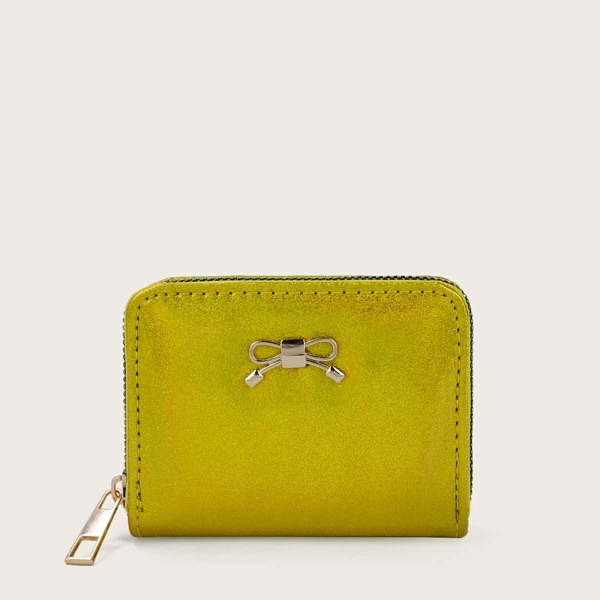 

Metal Bow Decor Zipper Around Small Purse, Yellow