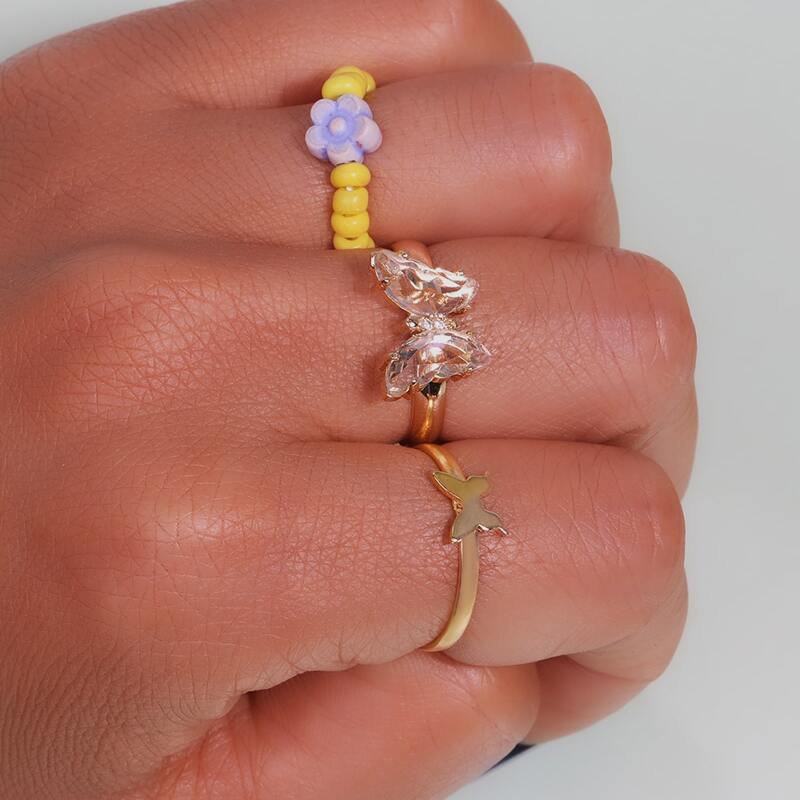 

3pcs Butterfly Decor Ring, Gold