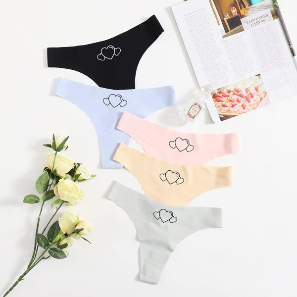 

5pack Heart Print No Show Panty, Multicolor