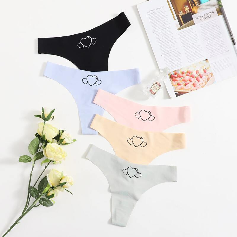 

5pack Heart Print No Show Panty, Multicolor
