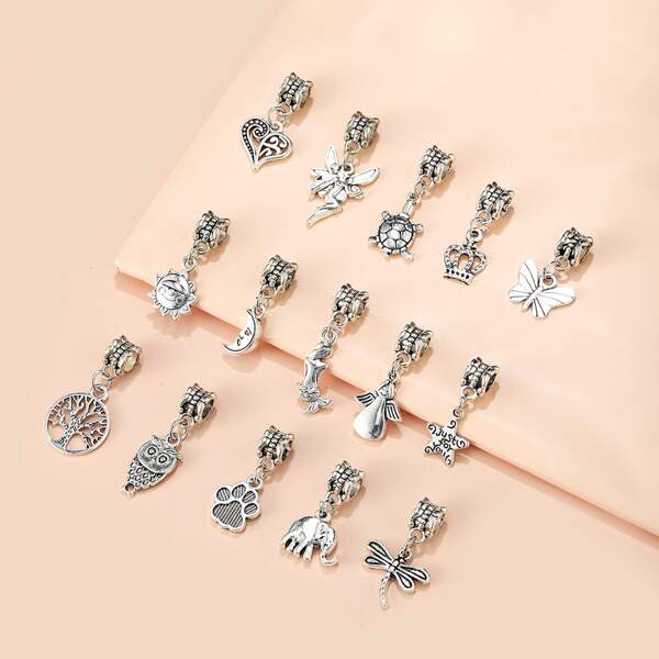 

15pcs Star & Moon Charm Pendant, Silver