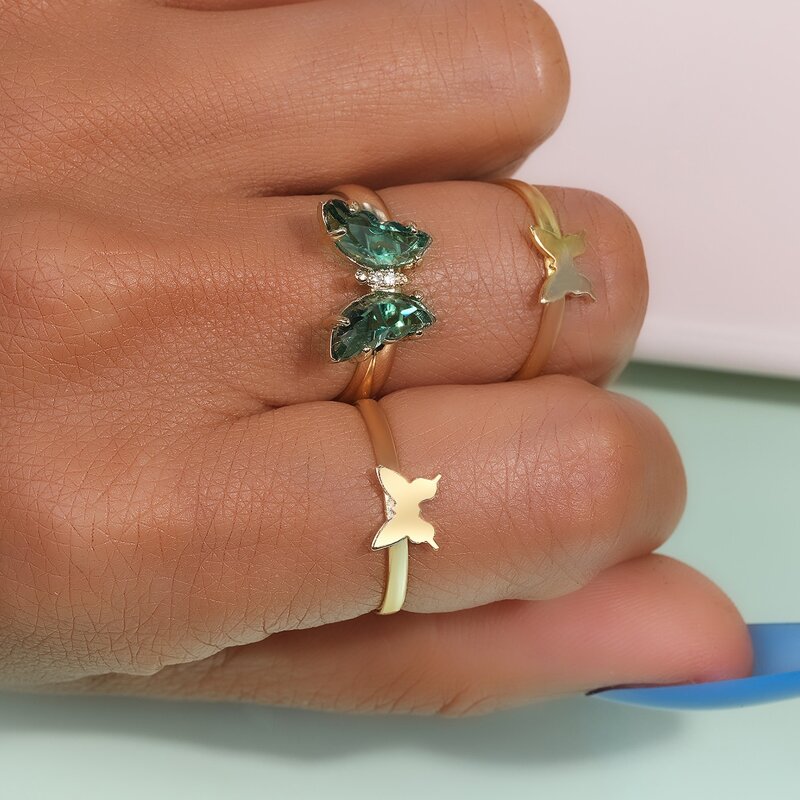 

3pcs Butterfly Decor Ring, Gold