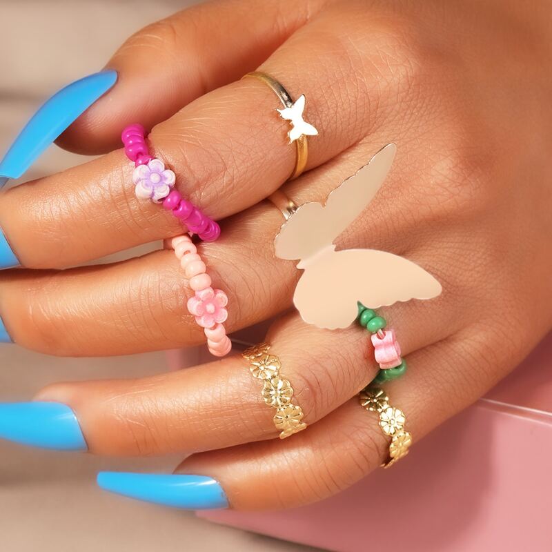 

7pcs Butterfly Decor Ring, Multicolor