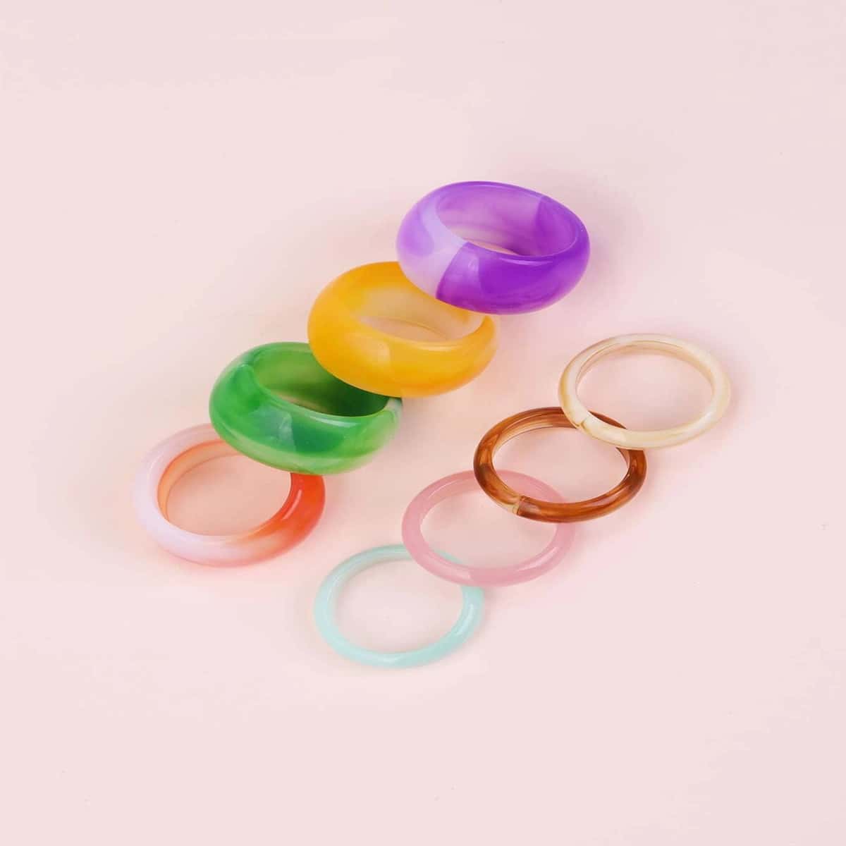 

8pcs Clear Resin Ring, Multicolor