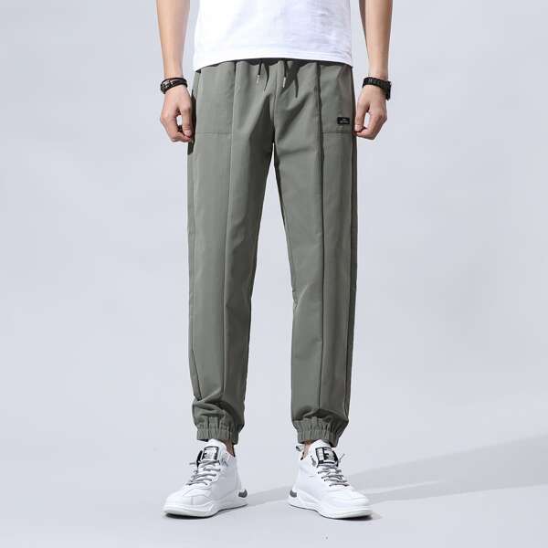 

Men Letter Patched Drawstring Pants, Green