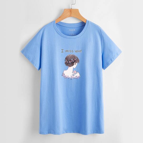 

Figure And Slogan Graphic Tee, Blue