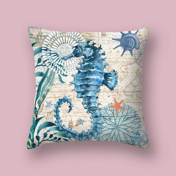 

Hippocampus Print Cushion Cover Without Filler, Multicolor