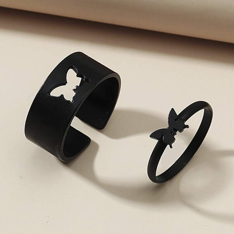 

2pcs Butterfly Decor Ring, Black