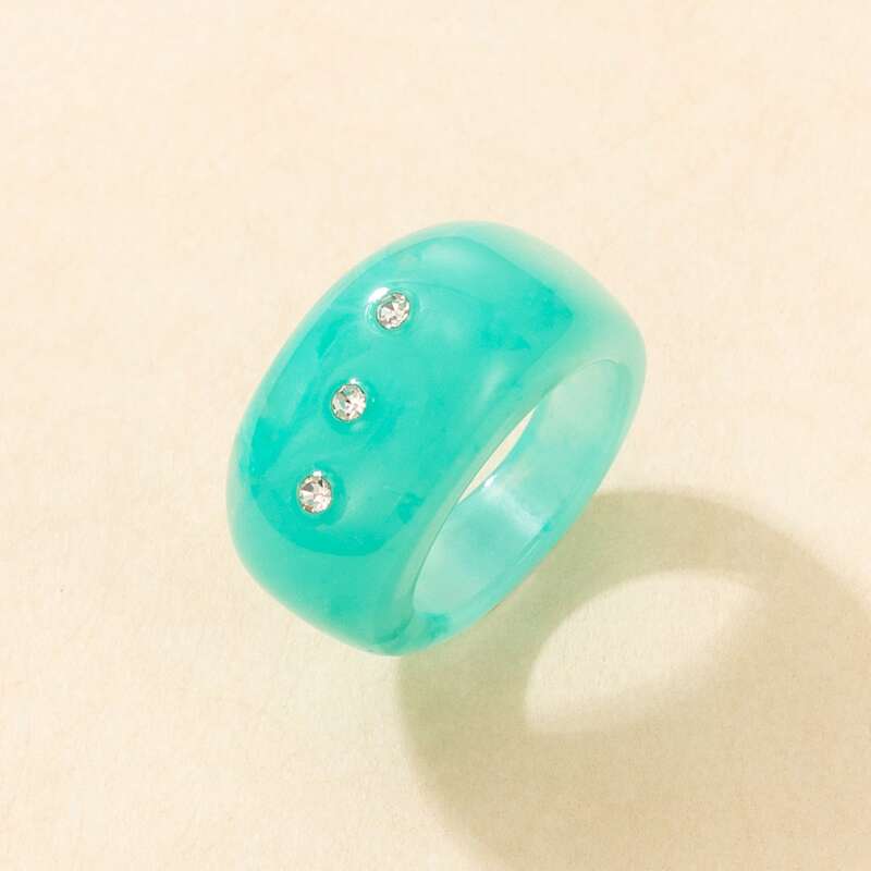 

Rhinestone Decor Resin Ring, Green