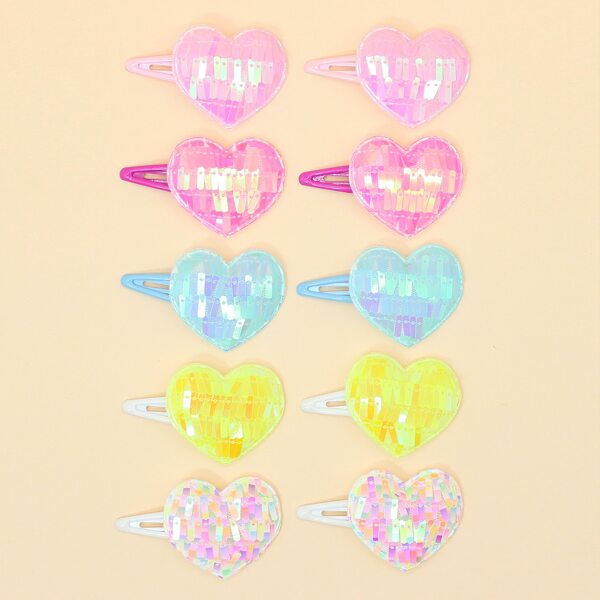 

10pcs Toddler Girls Heart Decor Hair Clip, Multicolor