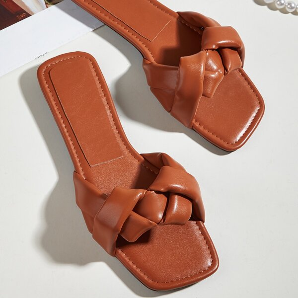 

Braided Slide Sandals, Brown