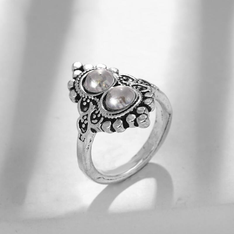 

1pc Gemstone Decor Ring, Silver