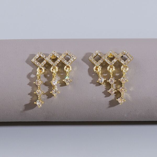 

Rhinestone Geometric Decor Drop Earrings, Gold