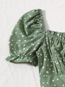 SHEIN VCAY Polka Dot Ruched Bust Dress - Green - View 4