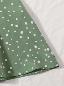 SHEIN VCAY Polka Dot Ruched Bust Dress - Green - View 5