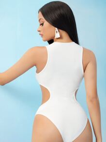SHEIN SXY Cutout Side Solid Bodysuit - White - View 2