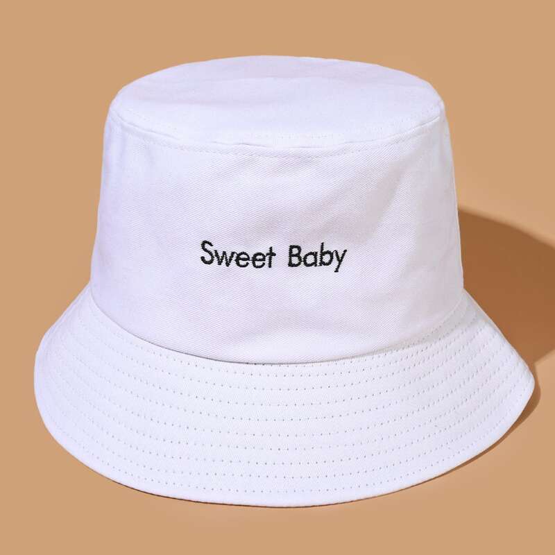

Slogan Graphic Embroidery Bucket Hat, White