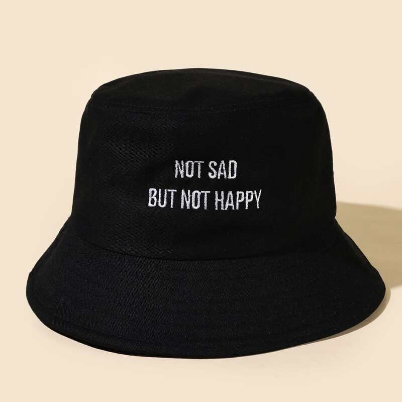 

Slogan Graphic Embroidery Bucket Hat, Black