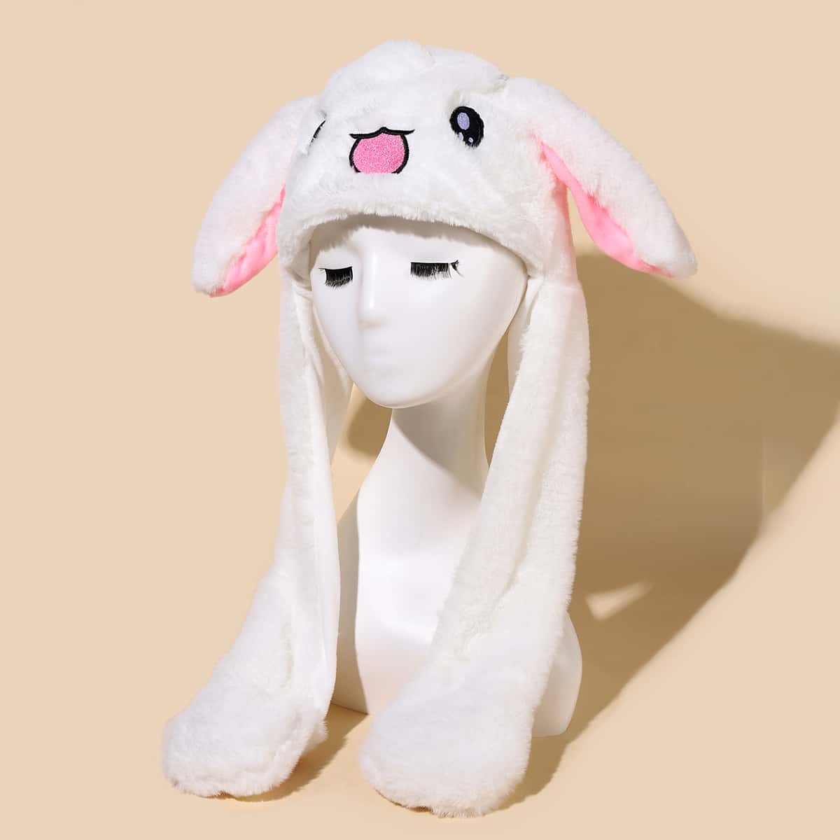 

Cartoon Graphic Ear Decor Fluffy Hat, White
