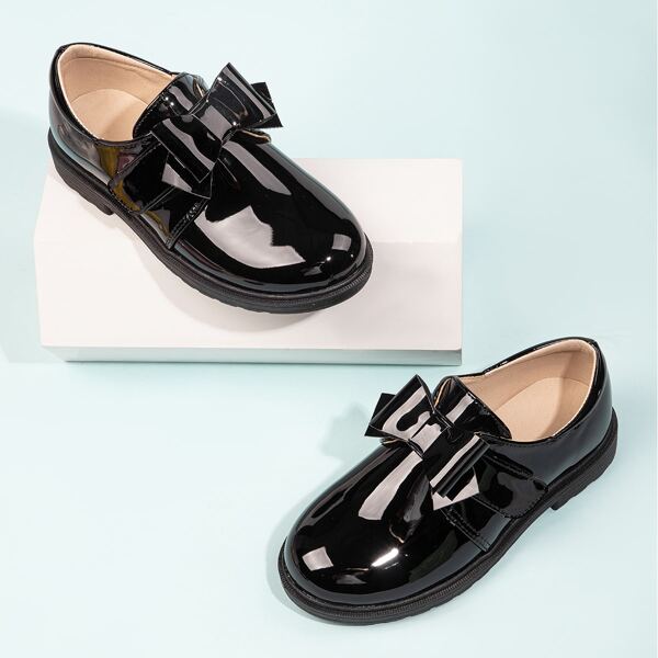

Girls Bow Decor Patent Leather Flats, Black
