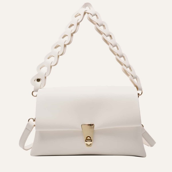 

Turn-lock Flap Shoulder Bag, White