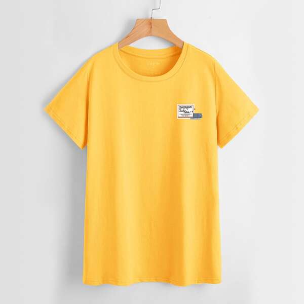 

Letter Graphic Crew Neck Tee, Yellow