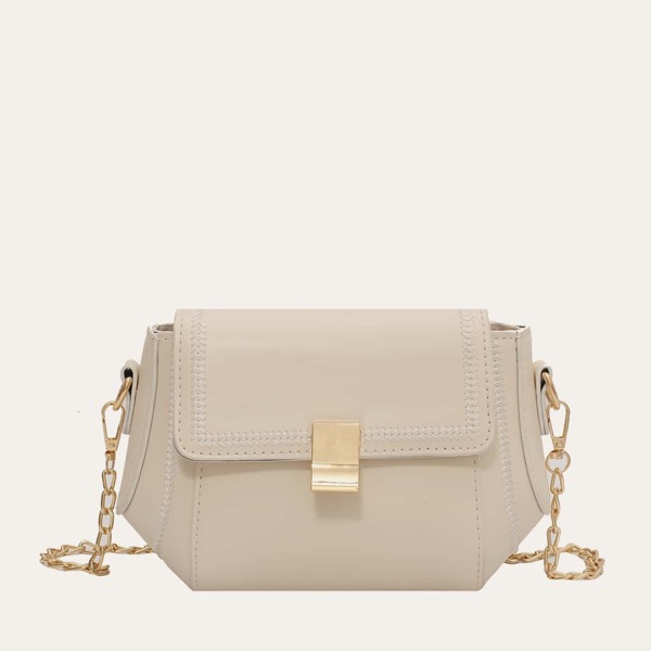 

Stitch Detail Chain Crossbody Bag, Beige