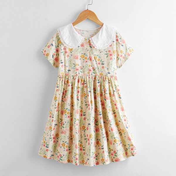 

Girls Peter Pan Collar Floral Smock Dress, Multicolor