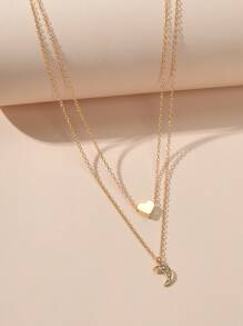 心形吊墜項鍊 - 金黃色 - 查看 4