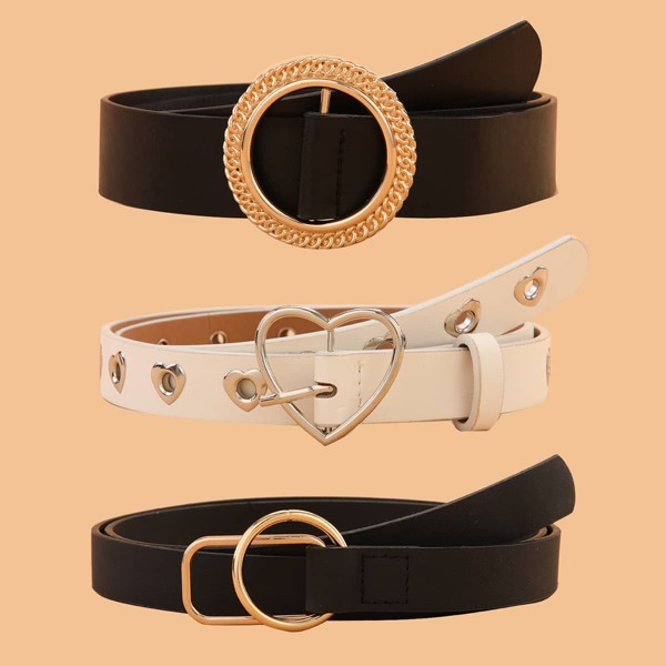 

3pcs Metal Buckle Belt, Multicolor