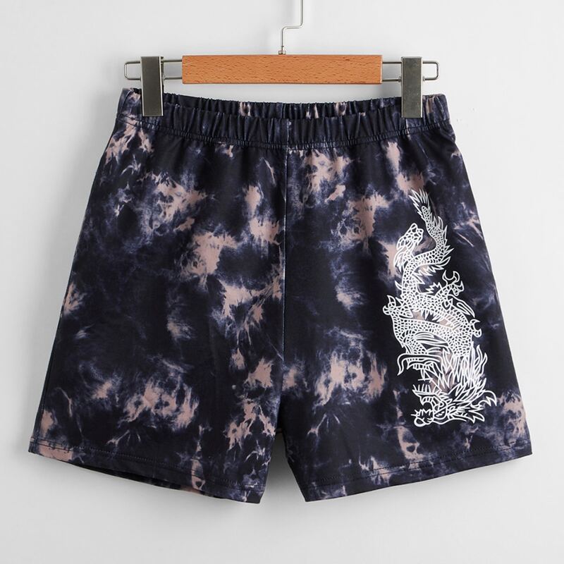 

Chinese Dragon Graphic Tie Dye Shorts, Multicolor