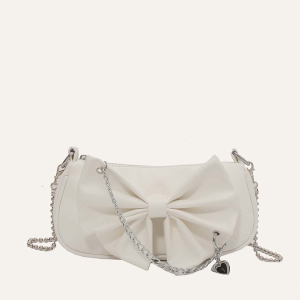 

Bow Decor Chain Crossbody Bag, White