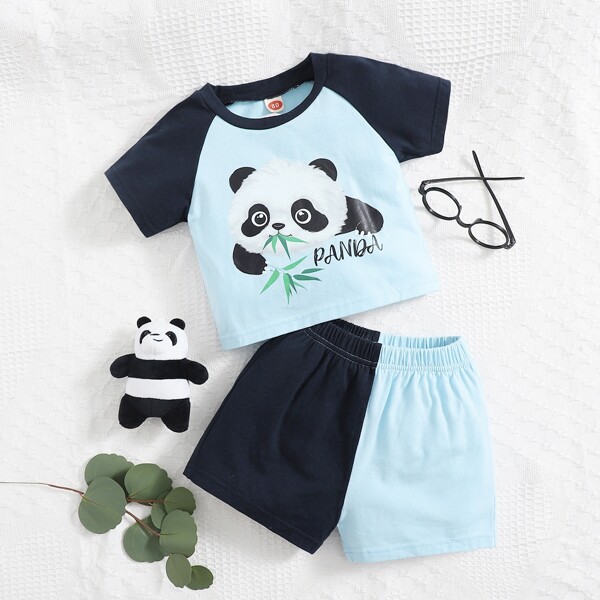 

Baby Boy Cartoon Graphic Tee & Two Tone Track Shorts, Blue