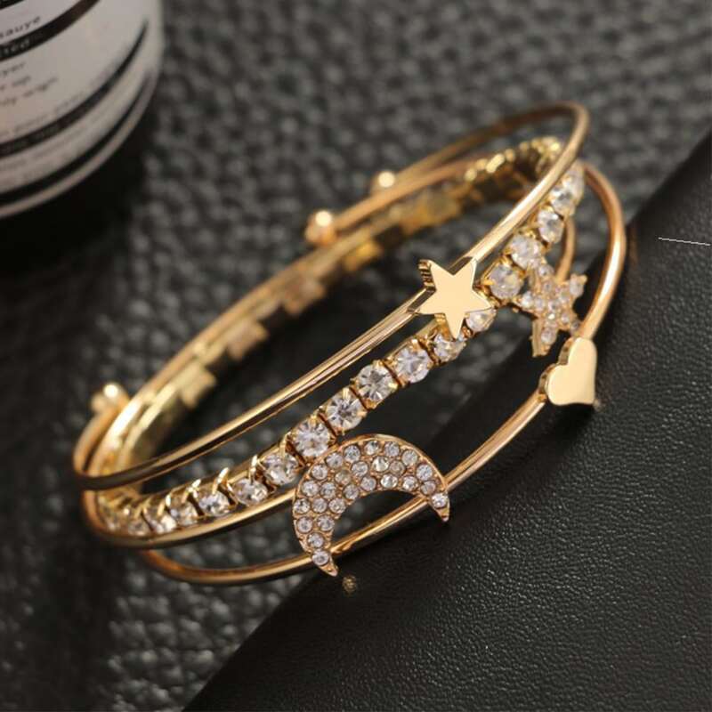 

4pcs Star & Heart Cuff Bracelet, Gold