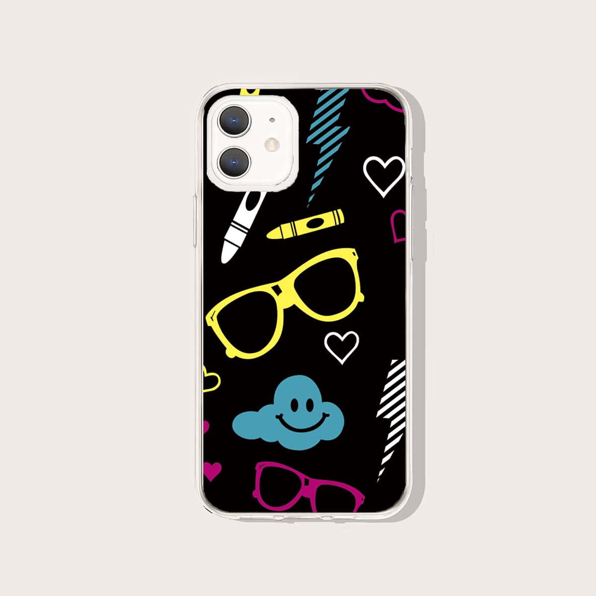 

1pc Graphic Phone Case, Black