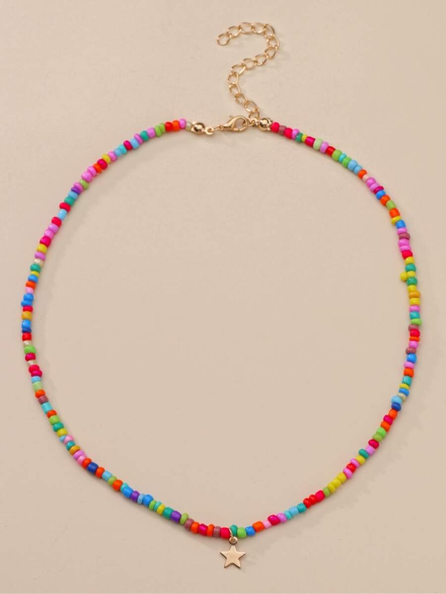 Colorful Beaded Necklace - Multicolor - View 1