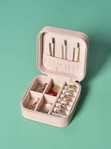 1pc Portable Travel Earrings Storage Box,Mini Ring Storage Case,Necklace Storage Box - Pink - View 1