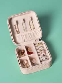 1pc Portable Travel Earrings Storage Box,Mini Ring Storage Case,Necklace Storage Box - Pink - View 2