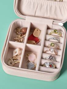 1pc Portable Travel Earrings Storage Box,Mini Ring Storage Case,Necklace Storage Box - Pink - View 3