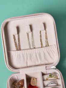 1pc Portable Travel Earrings Storage Box,Mini Ring Storage Case,Necklace Storage Box - Pink - View 5