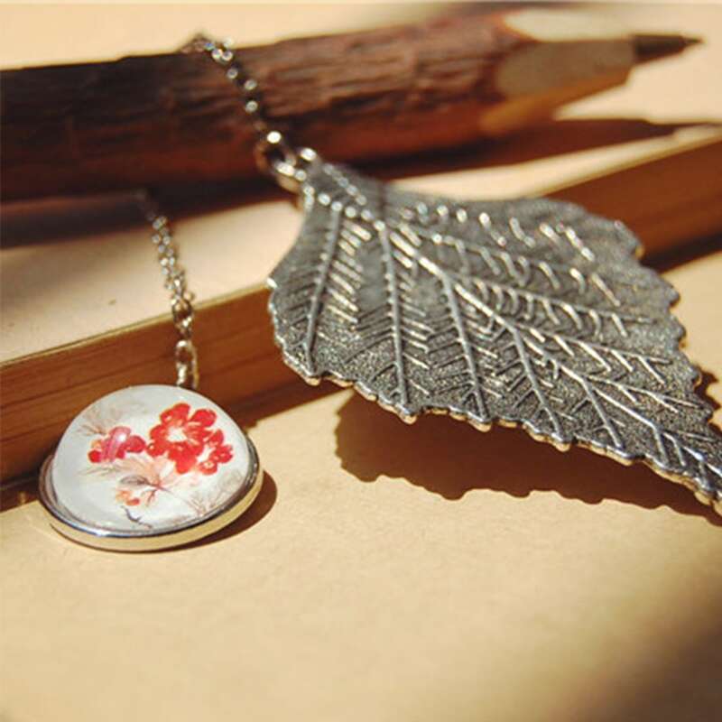 

1pc Leaf Pendant Bookmark, Silver