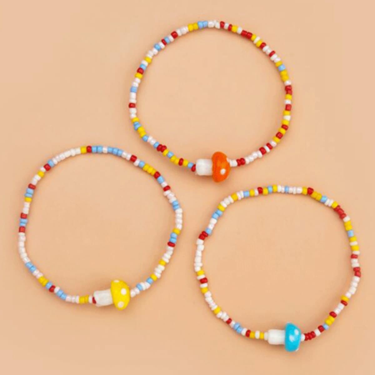 

3pcs Mushroom Beaded Bracelet, Multicolor