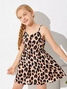 SHEIN Girls Leopard Print Cami Dress - Multicolor - View 3