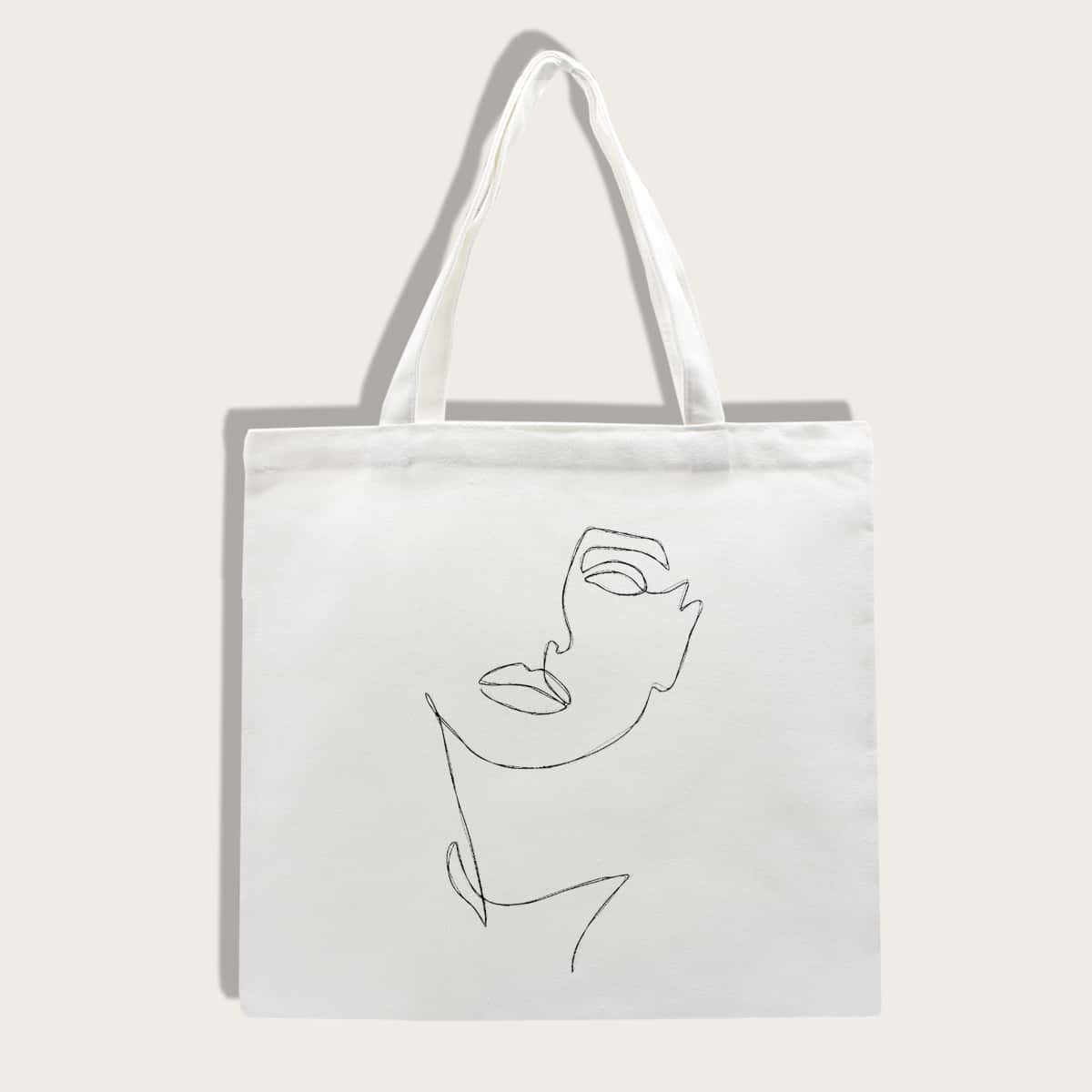 

Abstract Face Tote Bag, White